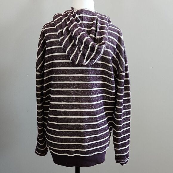 Striped Purple Hoodie Sweater with Drawstring - Picture 4 of 9